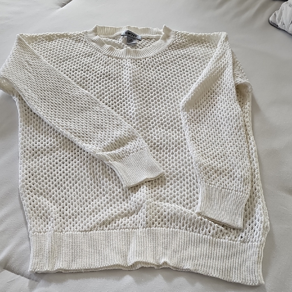 DKNY Cream Knit Crew Neck Sweater
